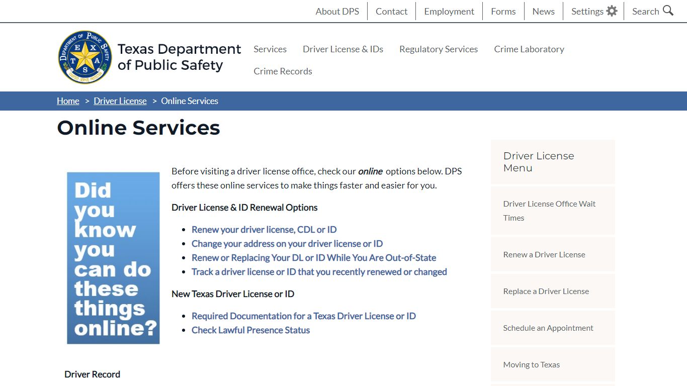 Online Services | Department of Public Safety